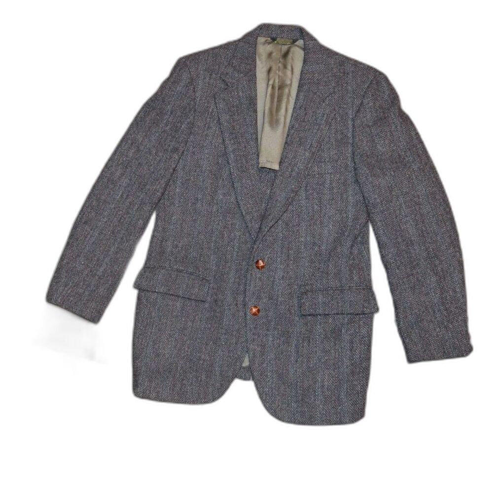 Vintage Harris Tweed Scottish Wool Single Breasted Herringbone Sports Jacket